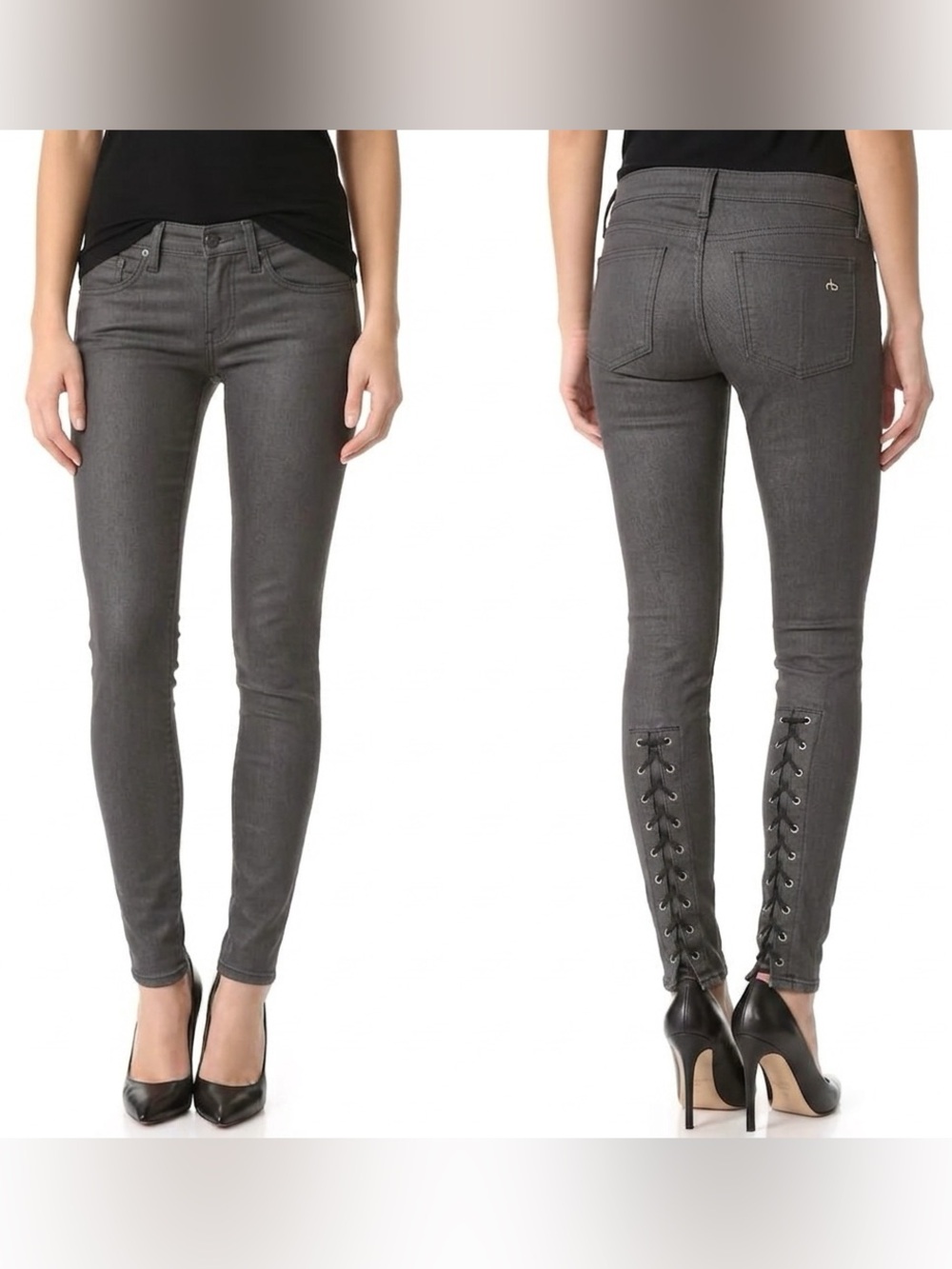 Rag & Bone Devi Lace-Up Skinny Jeans Shoreditch Charcoal Grey Size 29